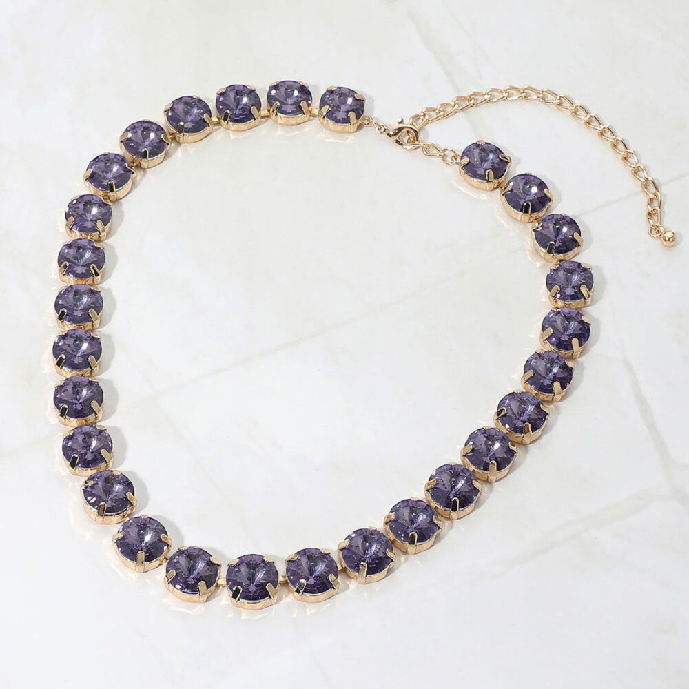 Tanzanite Cluster Round Stone Link Crystal Necklace Chain Evening Gold